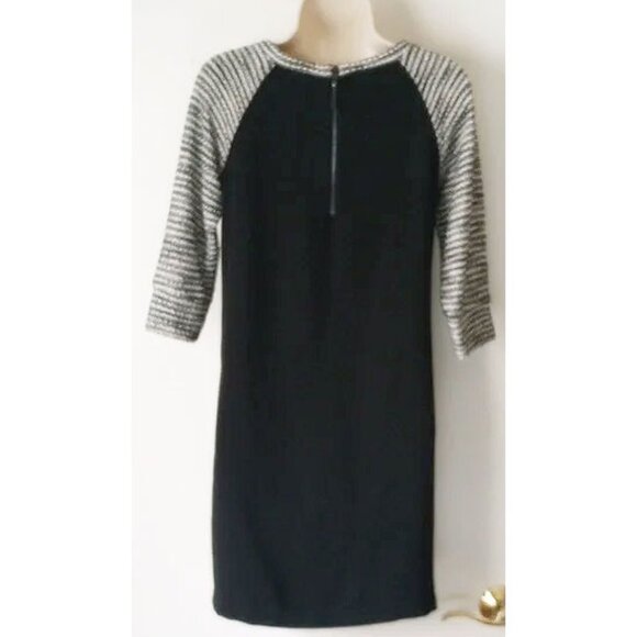 LOFT Exposed Zipper Knit Mini Dress 0 Black Stripe  - 50off3 - Picture 2 of 7